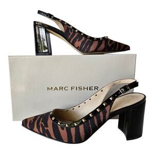 MARC FISHER Women's 6 M Carmon Slingback Pumps Shoes Black Brown Pointed Toe NEW